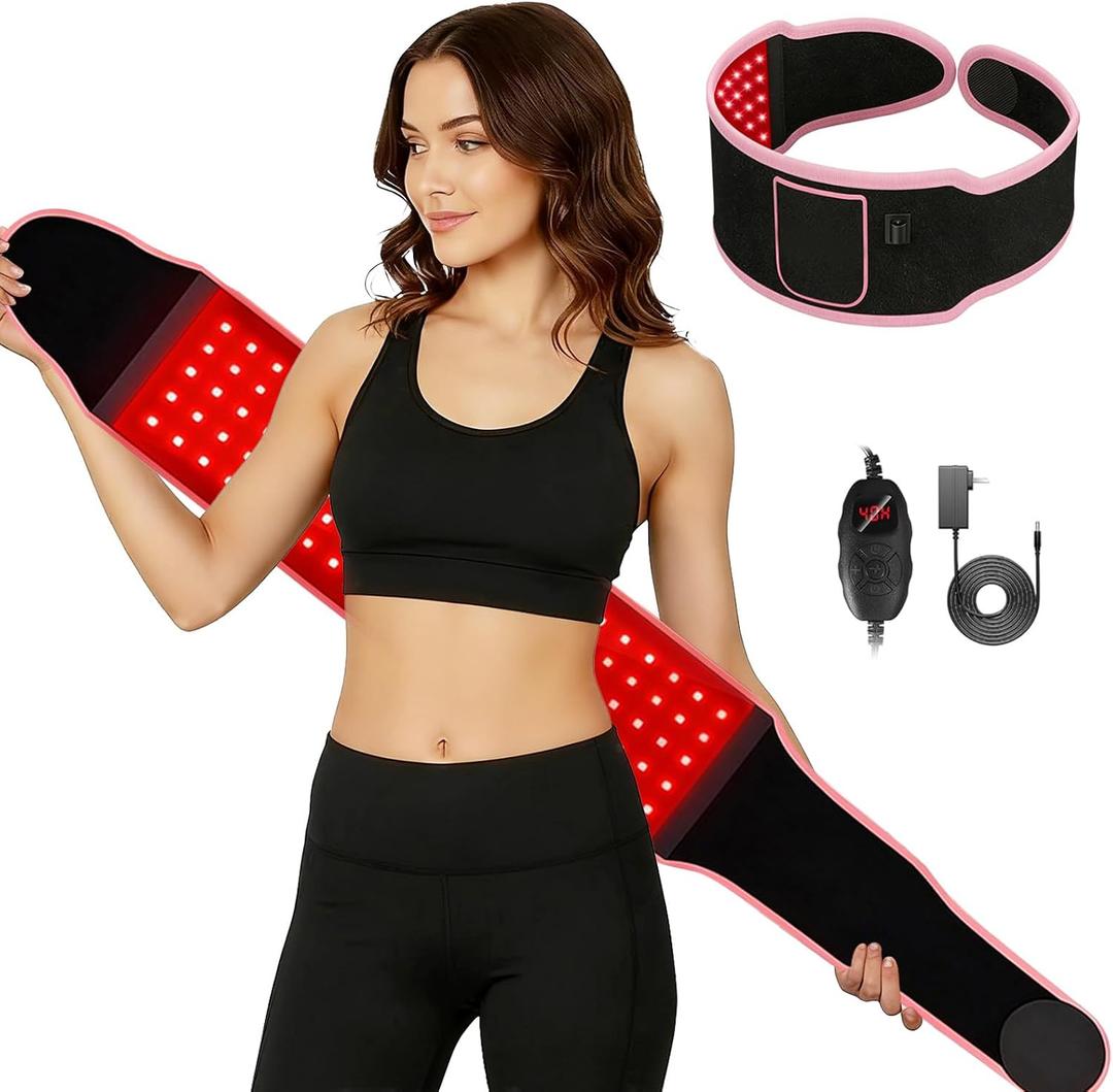 Red Light Therapy Belt with 105 Advanced 3-in-1 LEDs - Portable 660nm & 850nm for Back/Abdomen, Waist Wrap with Rhythm Mode y Timer& Body - Red Light Therapy Waist Adjustable Heat