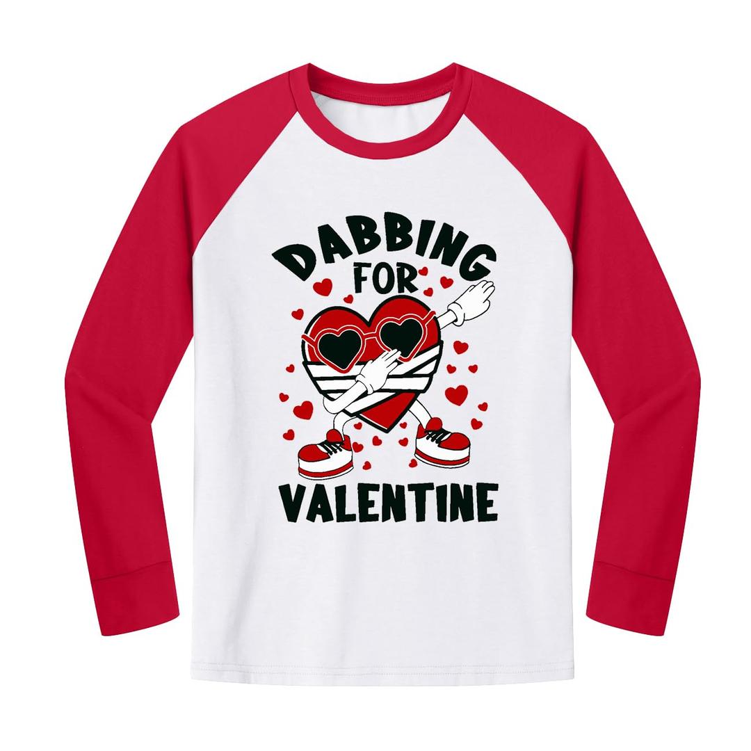 Valentines Day Kid Boys Girls Heart Dabbing Top Red White Raglan Long Sleeve Crew Neck T-Shirt 5-6 Years