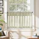jinchan Linen Pinch Pleated Kitchen Curtains 24 Inch 2 Panels, Natural Linen Tier Curtains Back Tab Farmhouse Cafe, Light Filtering Small Window Drapes for Bathroom Laundry Room Oat