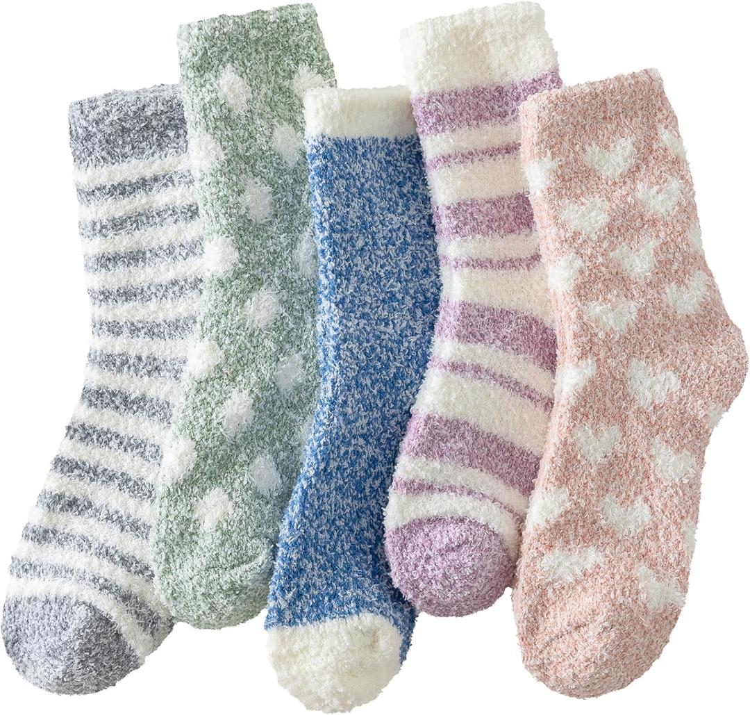 Fuzzy Socks for Women, Super Soft Warm Cozy Socks for Womens Winter, Warm Comfortable Fabric 5 Pairs (Multicolor-1)