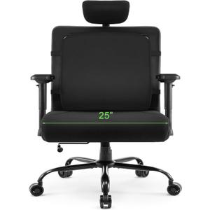 Extra Wide Seat Office Chair for Big and Tall 500lbs, with High Back Adjustable Headrest Lumbar Support Arms Wheels Heavy Duty (Breathable Fabric Seat)