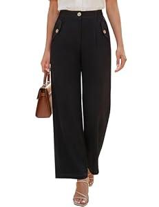 Blooming Jelly Women Dress Work Palazzo Wide Leg Business Casual Pants High Waisted Summer Trendy Slack Teacher Travel Trouser (M, Black)