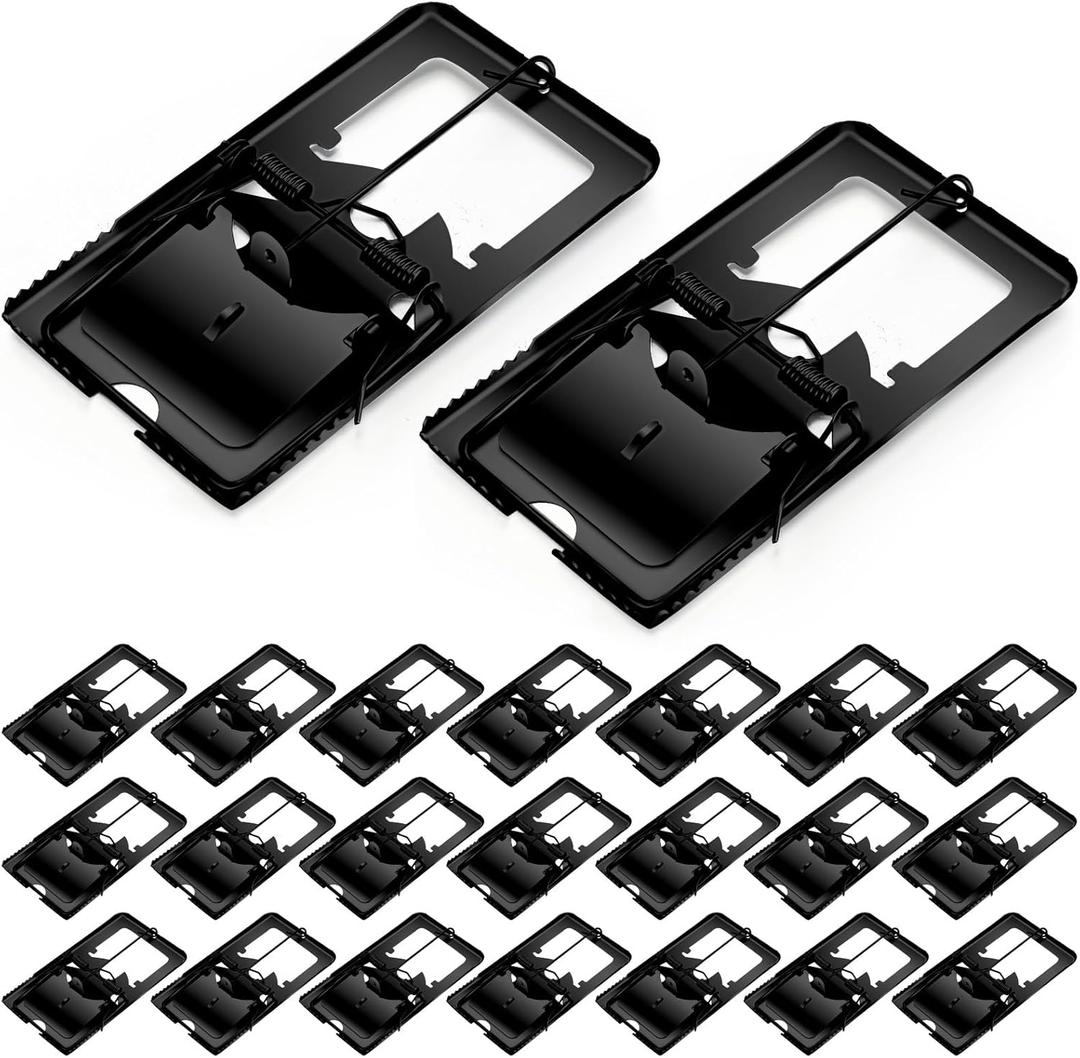 Qualirey 24 Pcs Classic Metal Rat Traps Reusable Mouse Trap Humane Effective Snap Rat Killer That Work for Indoor Outdoor Mice Voles and Small Rodents Control(Black)