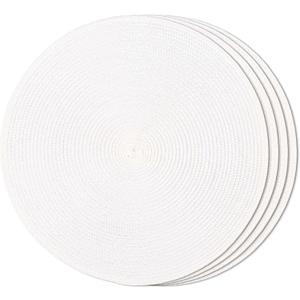 FunWheat Round Braided Placemats Set of 4 Table Mats for Dining Tables Woven Washable Non-Slip Place mats 15inch (White, 4pcs)