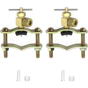 QWORK Self-Tapping Saddle Valve, Pack of 2, Copper Needle Valve with 1/4" Compression Outlet, Fit 3/8" to 1-1/4" OD Tube