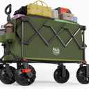 TIMBER RIDGE Outdoor Collapsible Folding Wagon with Brakes and Cup Holders, 500lbs Heavy Duty All Terrain Wheels Utility Cart for Shopping Camping Garden Sports, Green