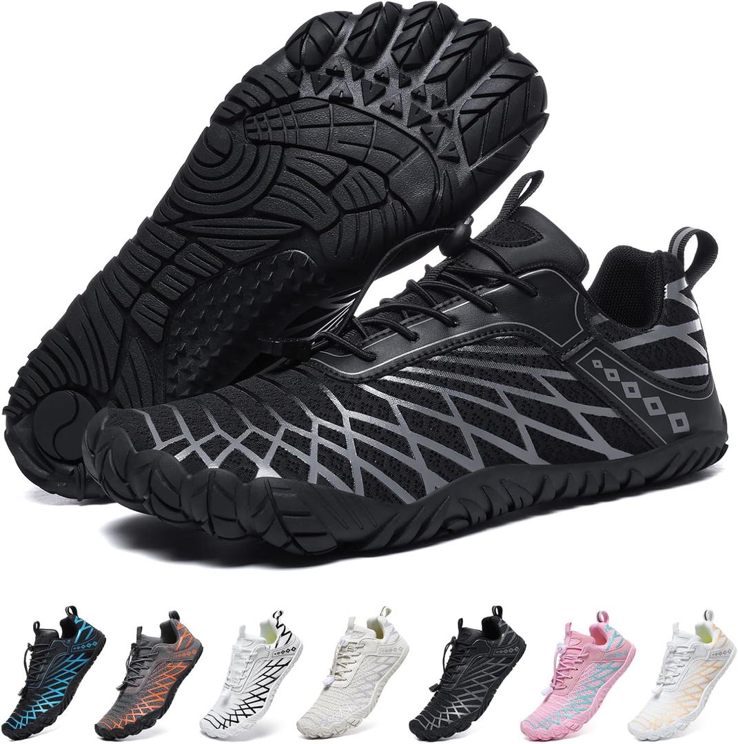 Barefoot Shoes Mens Womens Minimalist Cross Training Shoes with Wide Toe Box Athletic Zero Drop Trail Walking Hiking Running Sneakers Grounded Footwear Black Size 46