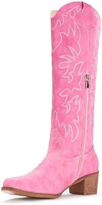 IUV Cowboy Boots For Women Knee High Western Cowgirl Boots Snip Toe Side Zipper Chunky Heel, Size: 7.5