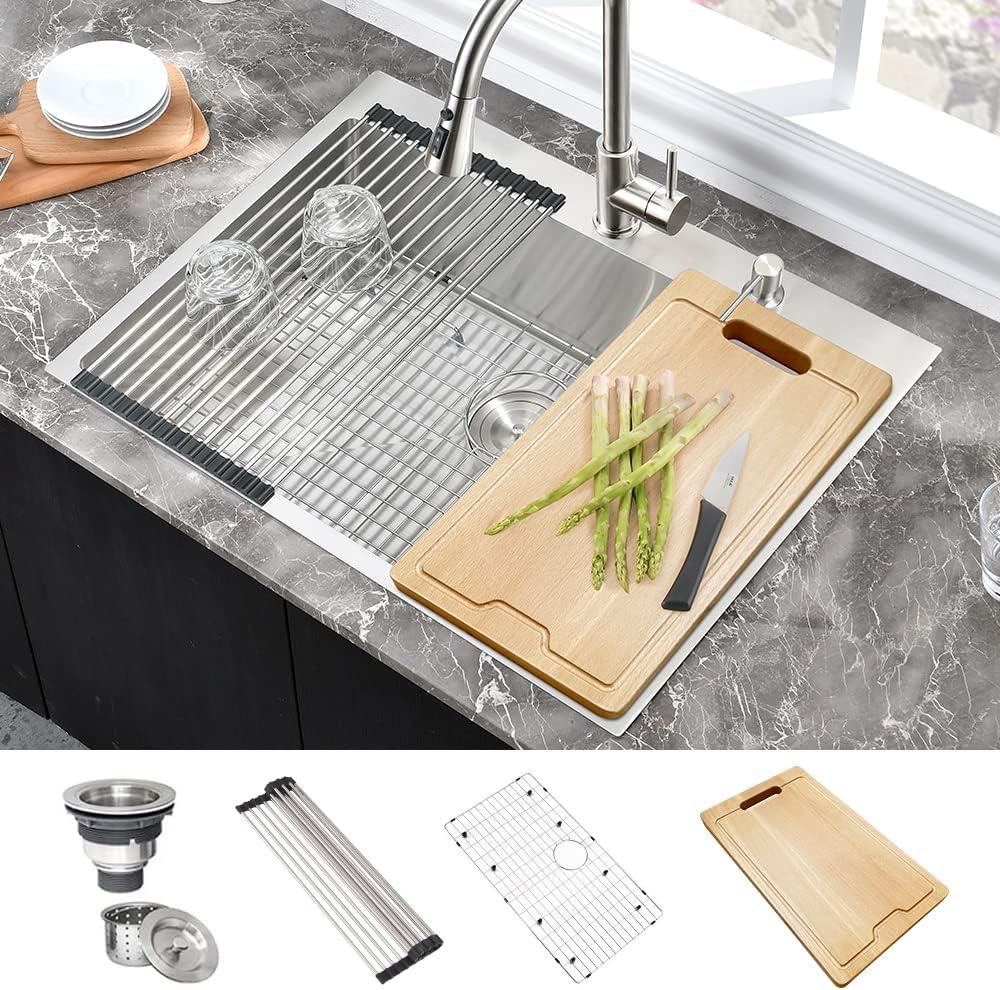 25 Inch Drop In Kitchen Sink 25x20 Laundry Sink Top Mount Sinks
16 Gauge Stainless Steel Kitchen Sink Drop In，Topmount Installation，Overmount Sink，Laundry Room Utility Sink，Deep Single Bowl