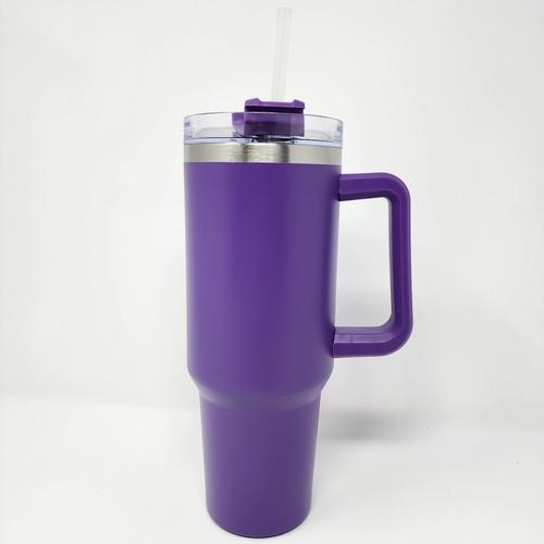 New Stainless Steel Big 40oz Purple Insulated Hot/Cold Tumbler Cup Handle +Straw, Purple