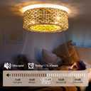 0139-4H Handwoven Rattan Boho Ceiling Fans with Lights Remote Control Flush Mount Fandelier Low Profile Caged for Bedroom,4-Light,20"