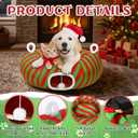 Christmas Cat Bed Tunnel, 3ft x 3ft x 9.8 Around Christmas Tree Cat Donut Tunnels Red Green Striped Mint Color Xmas Pattern with Kitten Gift Hanging Ball Decorations Cave for Xmas Tree Decor
