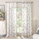 Floral Sheer Curtains for Living Room Window, Vintage Farmhouse Light Filtering Privacy Semi-Sheer Linen Curtains for Bedroom 96 Inch Length 2 Panels, Rod Pocket, Grey, Each 52 Inch Wide