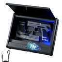 PINEWORLD Biometric Gun Safe for Handgun,3 Quick Access Pistol Safe With Fingerprint,Voice Navigation Gun Case with Interior Light&Type C Port&Mute Mode for Home, Nightstand, Car, Steel Cable Included