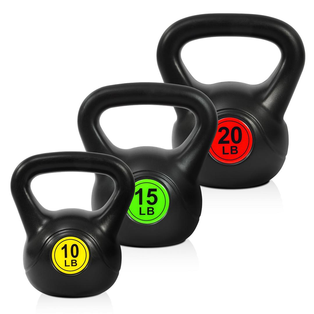 HULKFIT Kettlebell Sets Wide Grip 3-Piece Kettlebells Exercise Fitness Weight Set, 45LB Set, Black