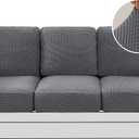 H.VERSAILTEX Multi-Pieces Couch Covers for 3 Cushion High Stretch Sofa Cover Jacquard Textured Washable Twill Fabric(3 Seat Covers Plus 3 Back Cushion Covers, Grey) (Neutral Gray)
