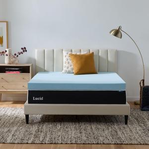 Lucid 4 Inch Memory Foam Mattress Topper, Twin XL Size Cooling Gel Bed Topper Preassure-Relieving Ultra Plush Feel Ventilated Breathable Design CertiPur Certified - Dorm Room Essentials