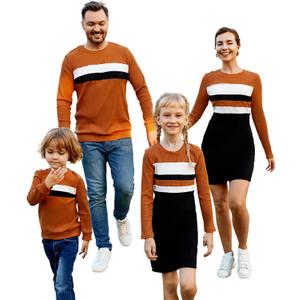 PATPAT Family Matching Outfits Fall Winter Cotton Long Sleeve Bodycon Dresses and Sweatshirts Tops Sets (L)