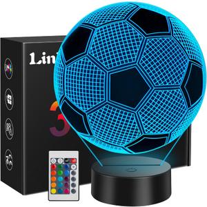 Linkax Soccer Gifts for Teens Boys Girls, Soccer Ball 3D Illusion Lamp Night Light Room Decor, 16 Colors Change 6 7 8 9 10 11 12 Year Old Boy Sports Fan Birthday Gifts