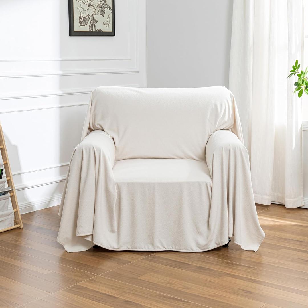 MEETSKY Chair Cover Cat Scratch Proof Recliner Chair Covers, Oversized Armchair Sofa Covers Washable Sofa Slipcover for Single Couch, Soft Small Couch Slipcover for Pets Dogs, 71" x 91", Creamy White