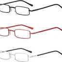 REAVEE 3 Pack Slim Pen Reading Glasses Small Tube Stylish Readers for Women Men Spring Hinged with Portable Clip Case, Black Red Silver 2.75