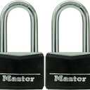 Master Lock Black Vinyl Covered Aluminum Padlock with Key, Keyed-Alike Lock for Toolboxes, Gym Lockers, or Storage Locker, 2 Pack, 141TLF