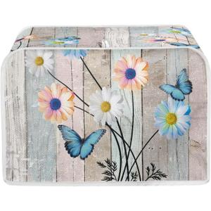 Salabomia Butterfly Daisy 2 Slice Toaster Covers for Kitchen, Wood Print Small Bread Maker Cover Washable Bread Toaster Cover Dust Greasy Protection, Decorative and Anti-Scratch