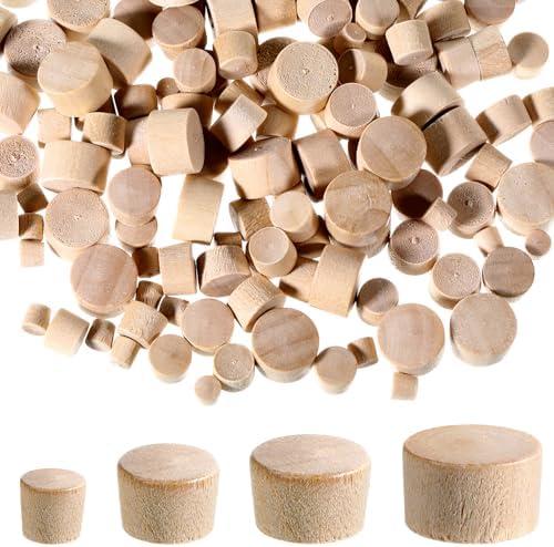 160Pcs Wood Plugs for Screw Holes 4 Sizes 1/2", 3/8", 5/16", 3/16" Flat Head Wooden Hole Plugs for Holes in Furniture, Table, Chair Legs, Cabinet Reserved Hole