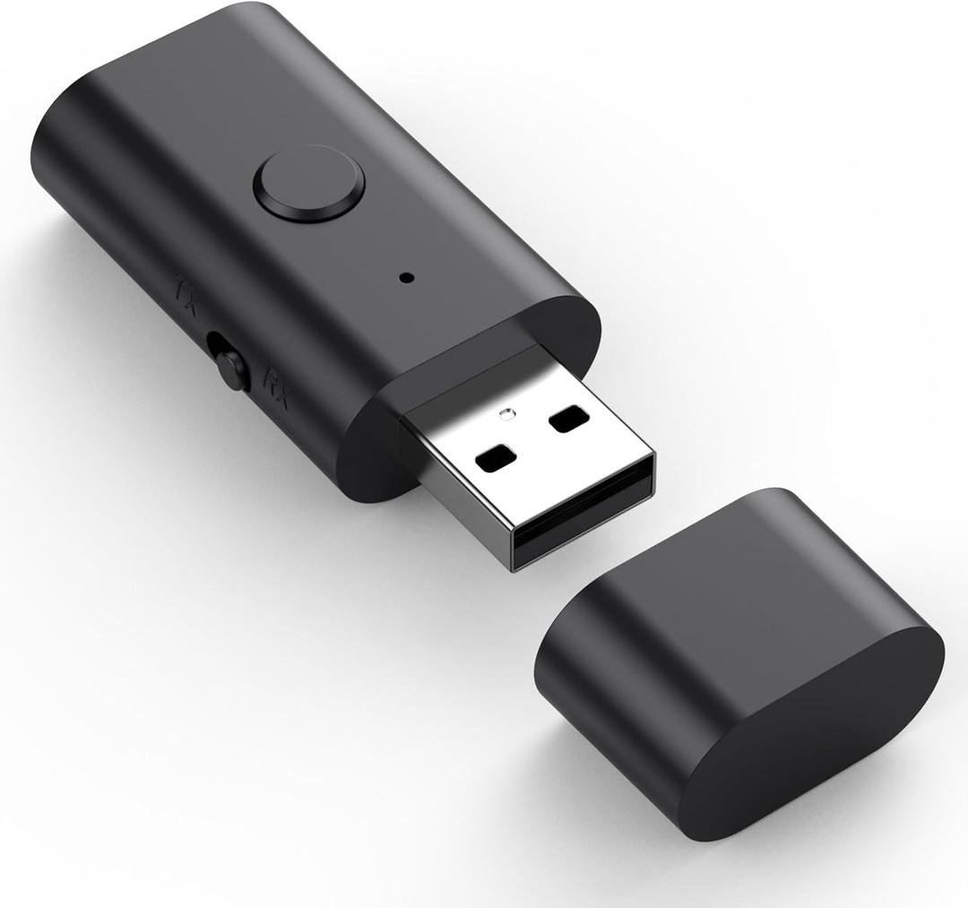 Bluetooth 5.3 Transmitter Receiver, 3.5mm Aux Wireless USB Adapter, Low Latency, Built in Mic, Music Streaming, Handsfree Calls, Driver Free- for TV, PC, Home/Car Stereo, Headphones, Speakers