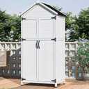 Christopher Knight Home Neapo 67" Outdoor Storage Shed, Spacious Storage Garden Tools Shed, Fire Wood Tall Sheds, Two Open Doors, Wooden Panel Design, Easy Organize Lawn Mowers, Shovels, Pots, White