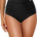 Zmart High Waisted Bikini Bottoms - Women's Full Coverage Ruched Bathing Suit Bottom Low Cut Swimsuit (Black)XL