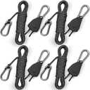 Longer 15ft Paracord Rope Tie Down Ratchet Strap Small Reflective Portable Adjustable Fix Camping Rope Tent Tarp Tie Downs Grow Plant Light Hangers Pulley Tightener Tensioner Adjuster 1/8in 4Pack (Black)