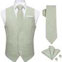 DiBanGu 4PCS Mens Suit Vest Linen Solid Color Vest for Men Wedding Casual Waistcoat Necktie Pocket Square Cufflinks 2XL
