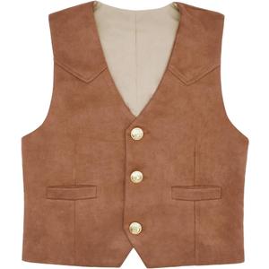 Retro Boys Western Vest Cowboy Vest Suede Leather Costume Style Casual Waistcoat 4-12 Years (7-8 Years, Brown)