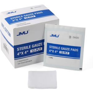 JMU 100 Pack Sterile Gauze Pads 4x4, 12-Ply, Woven Sponges Cotton Medical Gauze Pads for Wound Care, Highly Absorbent