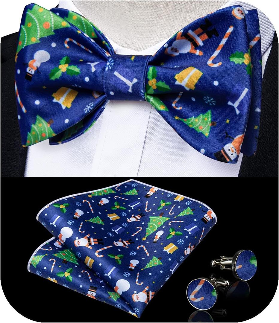 DiBanGu Christmas Bow Ties for Men Novelty Festival Mens Self Tie Bow Tie and Pocket Square Cufflinks Set Xmas Holiday