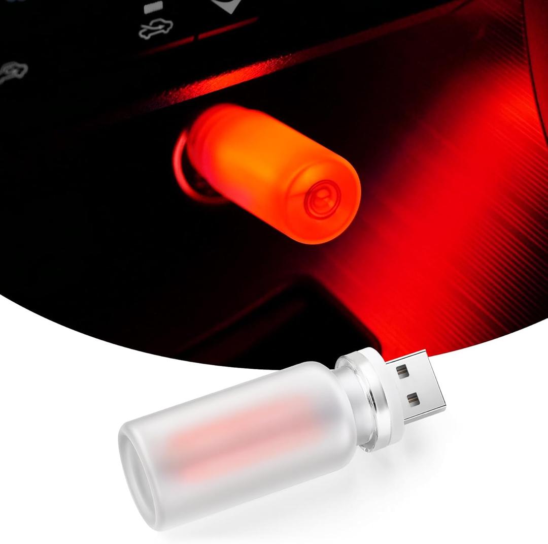 Car Interior USB LED Night Light, Portable Touch dimmable Car Ambient Lighting Kit, Retro Mini Frosted Glass Bottle Lamp Decorations for Vehicle Camping Bedroom Hallway, Pack of 1(Red)