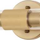 Gold Knurled Texture Wall Sconce Clear Glass Shade Modern Bathroom Vanity Light Fixtures 2-Lights Mid Century Wall Light for Mirror Living Room Hallway E26 T10 Bulbs (21x21x27)