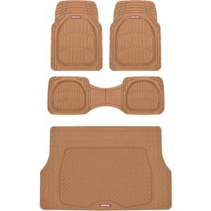 Motor Trend FlexTough 4-Piece Heavy Duty Floor Mats for Cars Trucks SUVs, Automotive Floor Mats Car Mats Full Set Front, Rear & Cargo, Trim-To-Fit Semi-Custom Deep Dish All Weather Rubber Mats - Beige