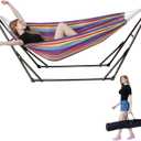 Portable Hammock with Stand for Outside Foldable,Frabic Tension Adjustable Indoor,Carrying Bag Included, 616 lbs Weight Capacity, Suitable Garden Yard Outdoor Inhouse Multicolour