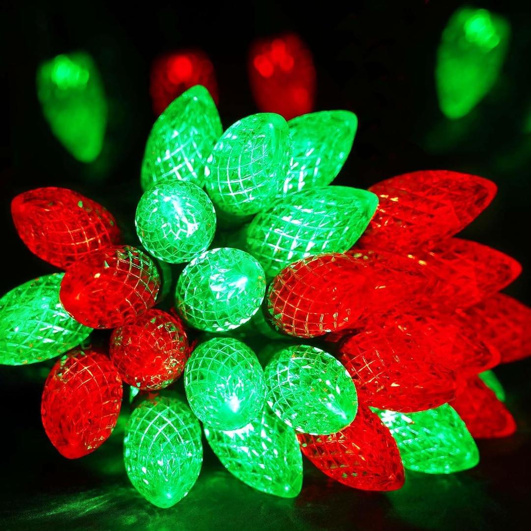 2-Pack Connectable C9 Christmas Lights Outdoor Indoor, 66 FT 100 LED Christmas String Lights Plug in with 8 Modes & Timer, Waterproof Fairy Twinkle Light for Xmas Tree Yard Decorations (Red and Green)
