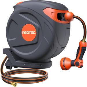 82ft Automatic Rewind Garden Hose Reel 1/2", Wall Mounted Retractable Water Hose with Any-Length Lock, Kink-Free Hybrid Hose for Backyard & Plant Care