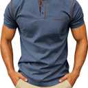 Mens Casual Short Sleeve Henley Shirt Button Front T Shirt with Pocket Lightweight Breathable Summer (Blue, M)