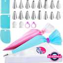 Riccle Piping Bags and Tips Set, 11.8 Inch 100 Anti Burst Piping Bags, 124 Pcs Cake Decorating Kit with 16 Piping Tips, 1 Reusable Pastry Bags, 3 Cake Scrapers, 2 Couplers, and 2 Icing Bags Ties