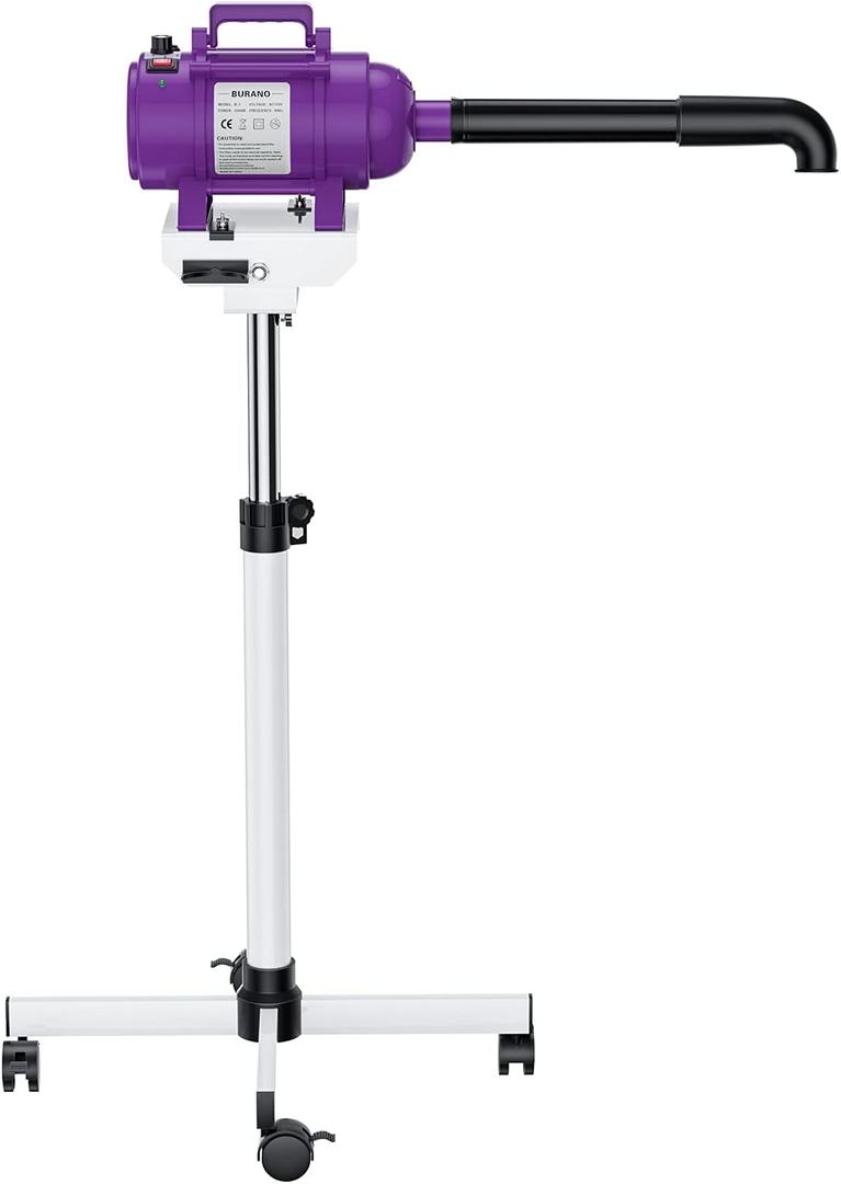 Dog Dryer Stand, 4.3HP Variable Air Speed & Heat Pet Dryer with Stand, High Velocity Dog Pet Stand Grooming Dryer, Fluffy Dry (Purple)