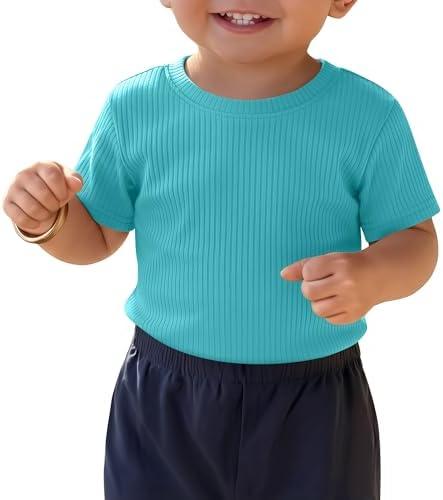 LessonZoo Toddler Boys' Ribbed Shirts | Short Sleeve T-Shirts, Ribbed Knit, Crew Neck, Summer, Stretchy, Cute, Solid, Basic, Baby Boys' Clothes, for Kids Ages, 5T