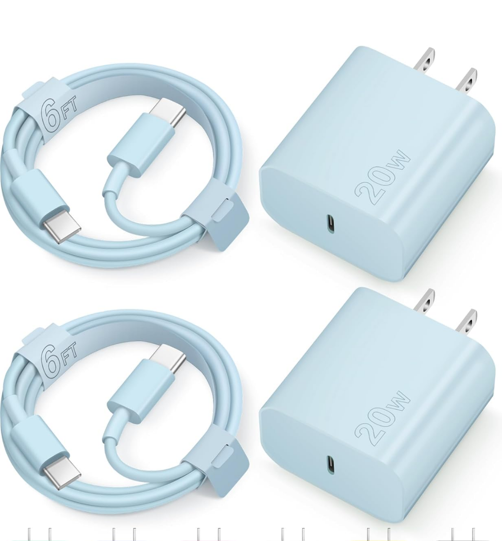 iPhone 17 16 15 Charger Fast Charging Type C Chargers USB C Charger Block iPhone Air Chargers with 2 Pack 6FT Cable for iPhone 17/17 Plus/17 Pro Max/16/16 Plus/16 Pro Max/15 Pro Max/iPad Pro(Blue)