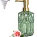 Green Glass Soap Dispenser with Gold Rust Proof Pump, Refillable Clear Glass Kitchen Soap Dispenser, Lotion Dispenser Bathroom for Hands Soap, Dish Soap, Body Wash (Green)