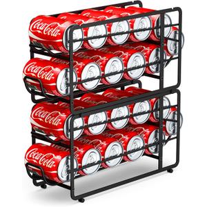 Soda Can Organizer Storage Rack, 2 Pack Stackable Beverage Soda Can Dispenser Organizer Holder for Refrigerator, Cabinet, Pantry (Black)
