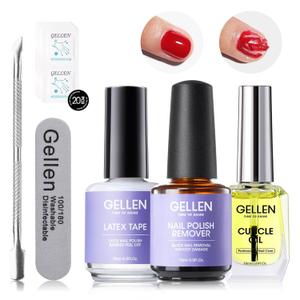 2 x Gellen Gel Nail Polish Remover Kit, Gel Polish Remover for Nails with Liquid Latex Tape Cuticle Oil and Manicure Tools, Quick & Easy Gel Remover in 3-5 Minutes, No Soaking Or Wrapping (0.57 Fl Oz (Pack of 3))